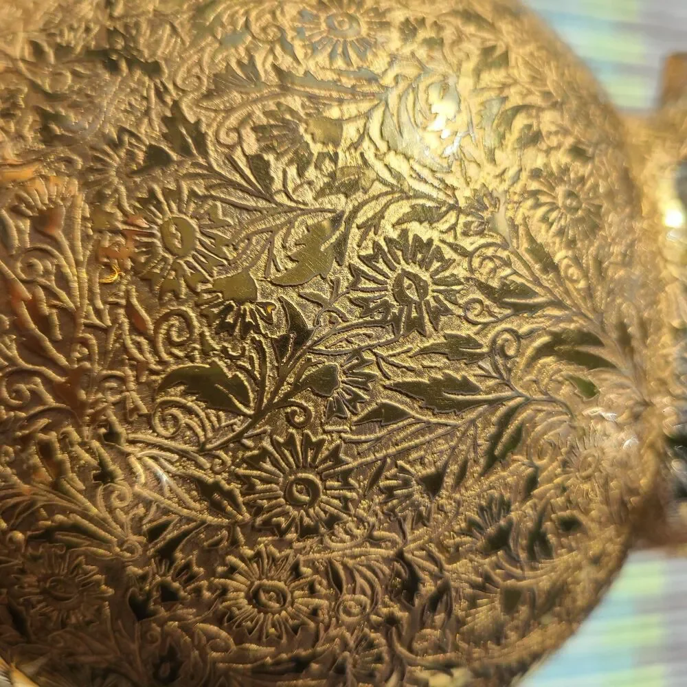 Vintage Glastonbury Lotus 22K Gold Encrusted Rose Bowl Globe Vase Ruffled Rim